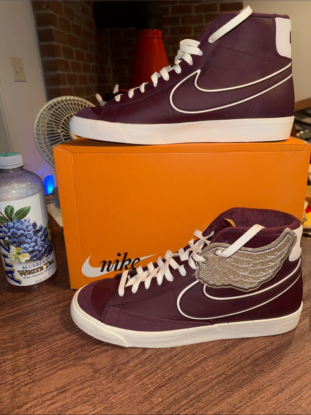 Nike Blazer Mid ‘77 Maroon and White High-Top Sneakers W/ Custom Wing accents.